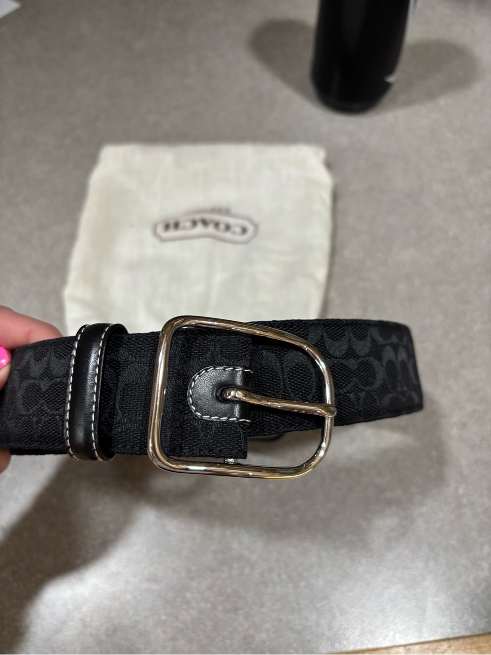New! Coach Black Signature Canvas Belt with Silver-Tone Buckle size Medium
